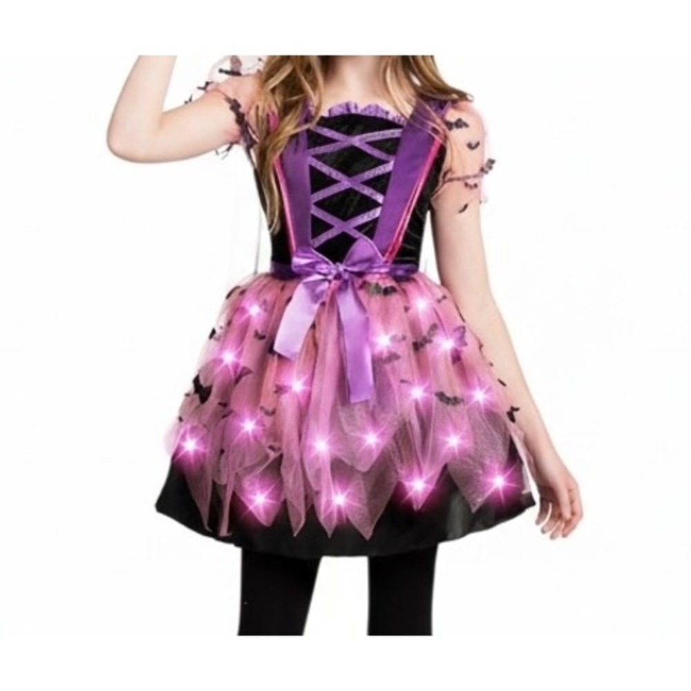 NEW Light Up‎ Witch Dress Girl 10-12 Halloween Costume Dress Purple Pink